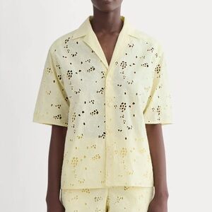 Everlane Yellow Eyelet Short Sleeve Shirt